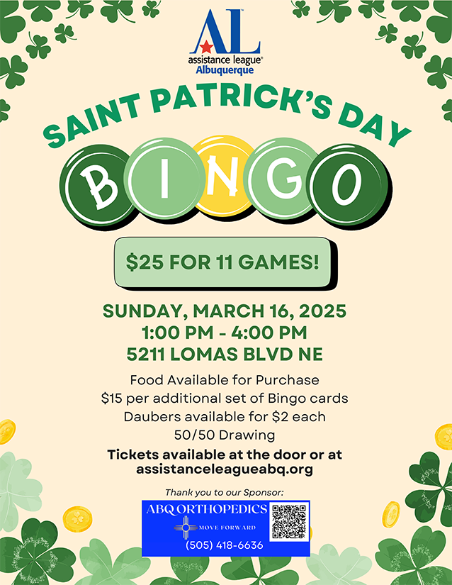 This is a poster for the Saint Patrick's Day Bingo event. All information can be found in the adjacent block.