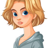 Illustration of a blonde character with blue eyes