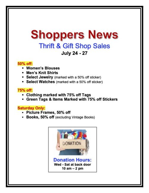 Thrift & Gift Shop Sales July 24-27