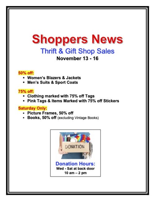 Thrift & Gift Shop sales nov. 13-16