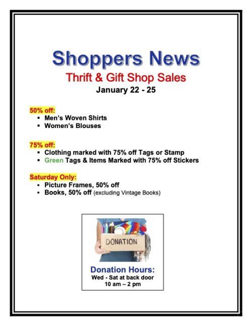 Thrift & Gift Shop Sales jan 22-25